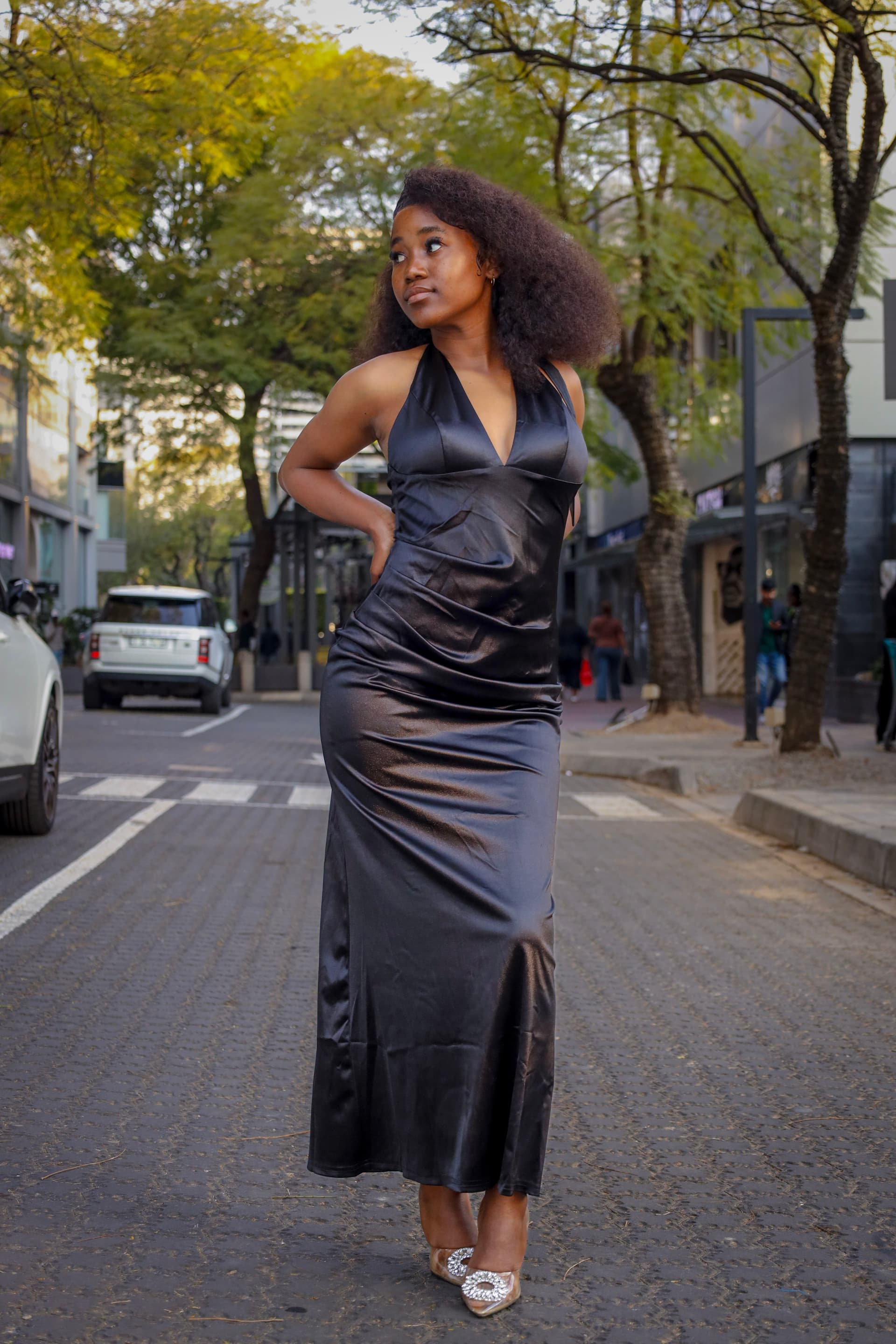 AURELLA Noir Satin Maxi Dress