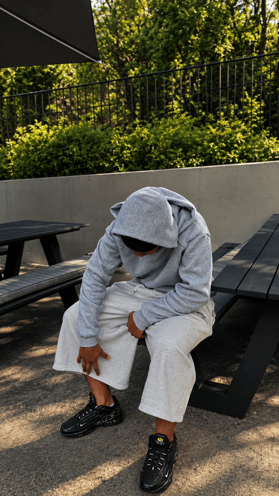 Grey Double-Hood Layered Hoodie